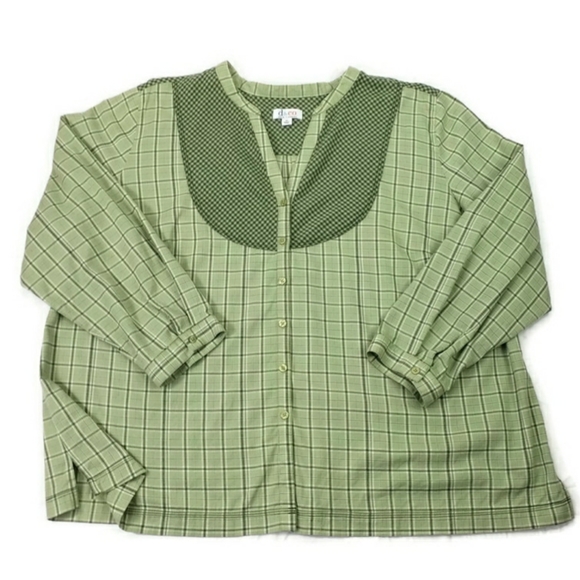 Denim & Co Green Multiprint Long Sleeve Button Front Blouse Womens Plus 3X - Picture 10 of 11